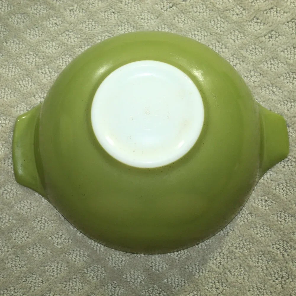 Vintage Pyrex VERDE GREEN Avocado Cinderella Nesting Mixing Bowls Set #443 #444